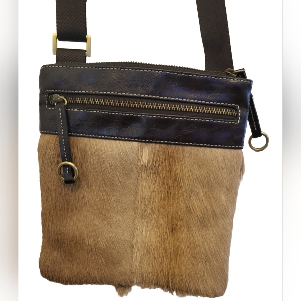 DIANE GAIL LOS ANGELES SPRINGBOK FUR & LEATHER CROSSBODY/PURSE W/DUST BAG. NEW